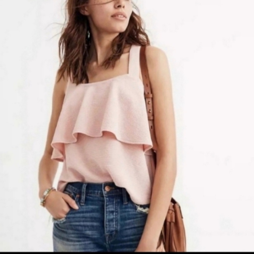 Madewell Textured Light Pink Criss Cross Tank Top